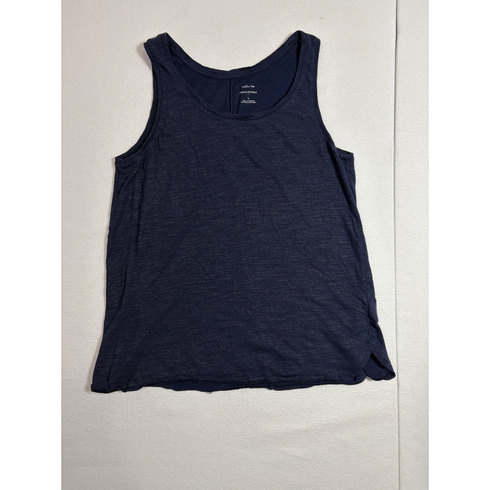 Banana Republic Malibu Tee Tank Top Navy Blue Slub Knit Cotton Modal Large